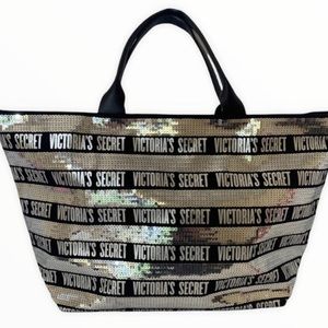 NWT Victoria's Secret Black Silver Sequin Tote Bag